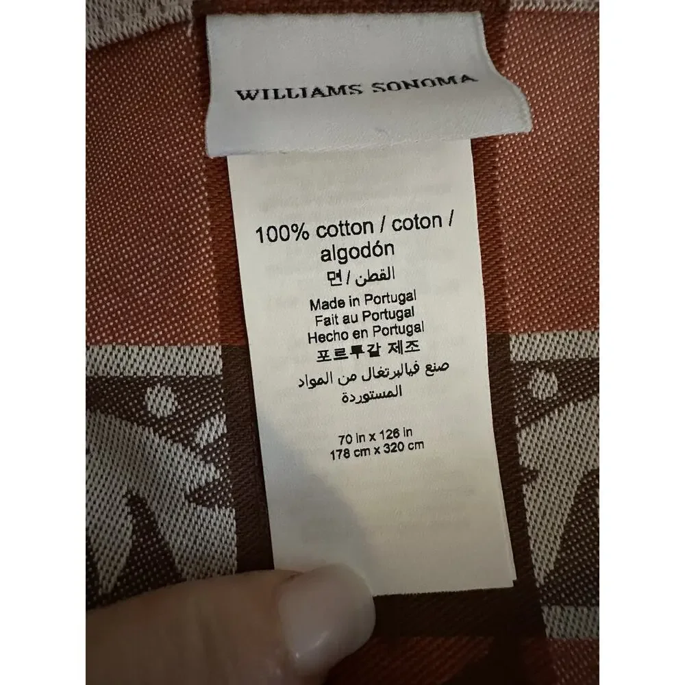 Williams-Sonoma Tablecloth Foliage Jacquard Beige Brown Copper 70”x 128” NWOT